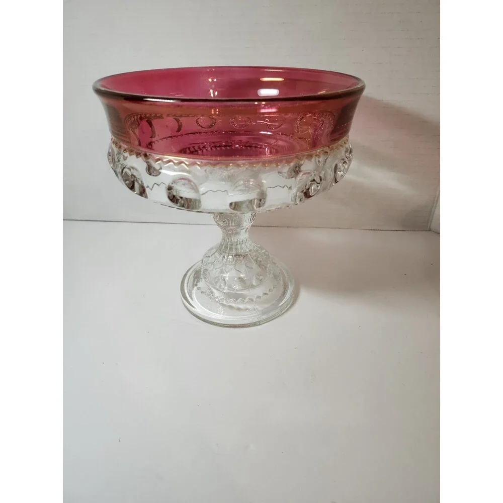 Indiana Glass Kings Crown Thumbprint Ruby Flash Stemmed Candy Dish or Compote